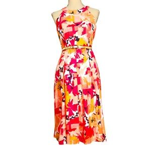 NWT LIMITED DRESS SZ 2 SLEEVLESS BELTED MIDI DRESS MULTICOLORED FLORAL DESIGN